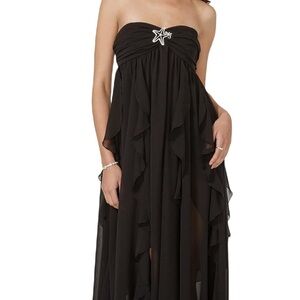 Black Strapless Ruched Gown for Prom